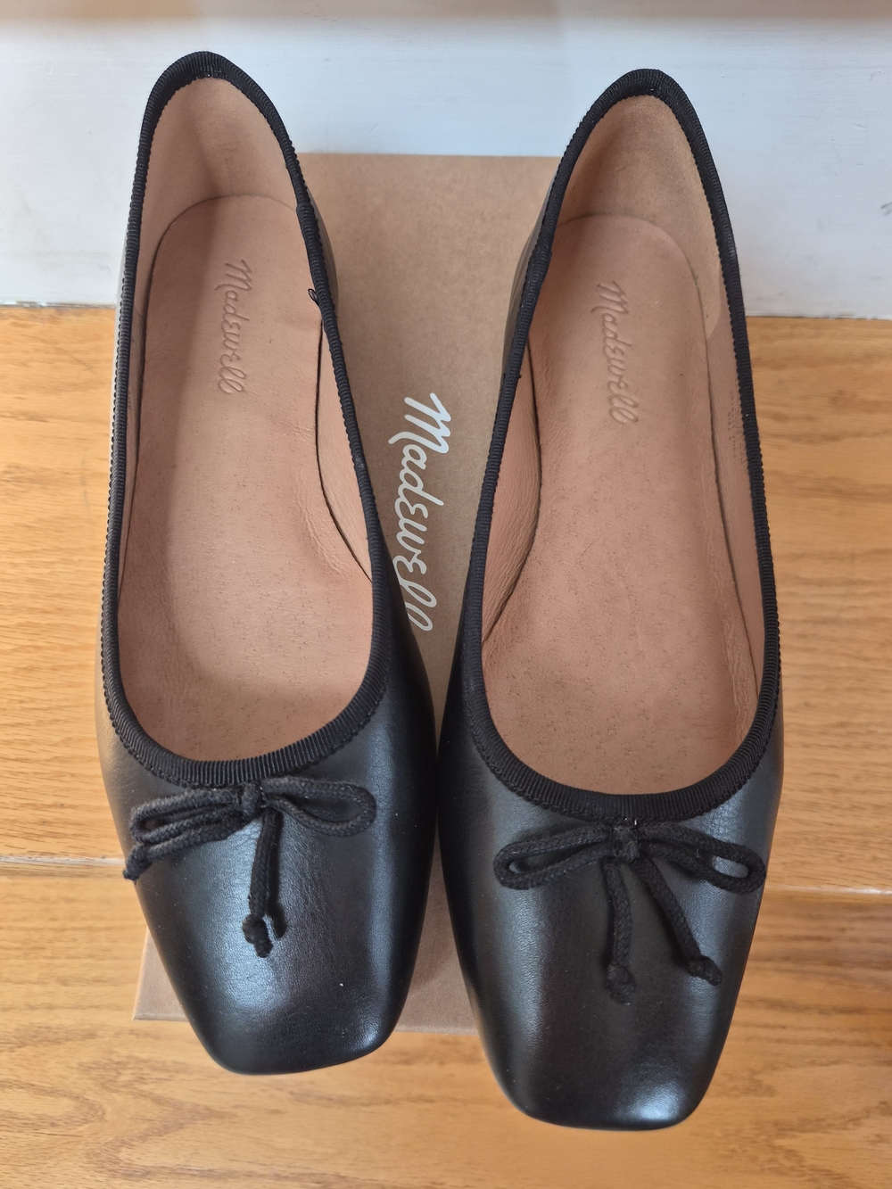 Madewell Analise Black Leather Square-Toe Ballet Flats New